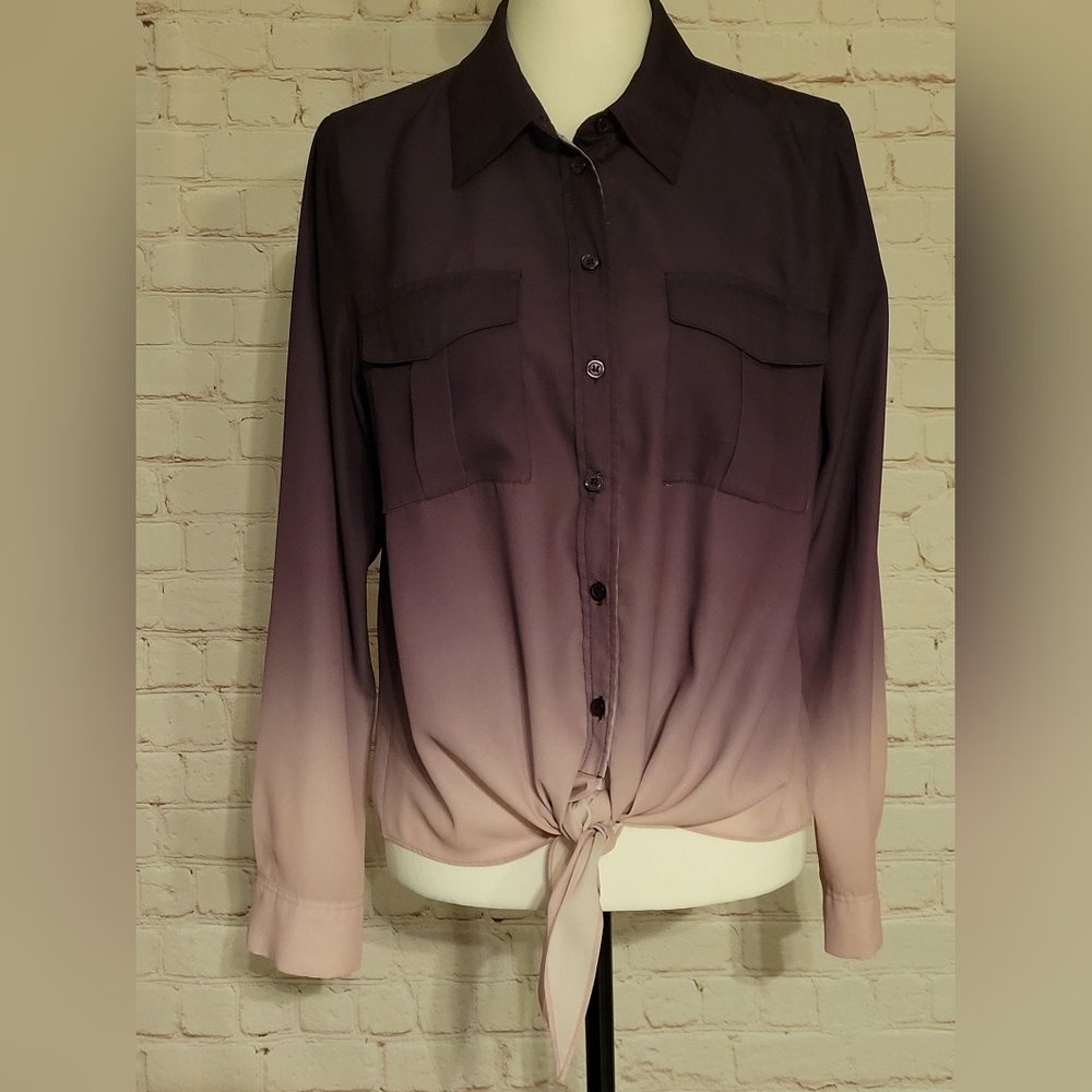 Purple INC International Ombré Tie-knot Dress Shirt Size 10